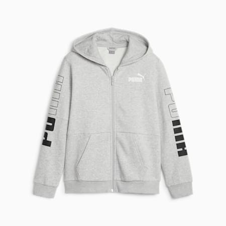 PUMA POWER Full-Zip Youth Hoodie, Light Gray Heather, small-AUS