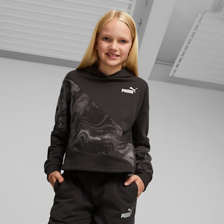 PUMA POWER Marbleised Youth Hoodie, PUMA Black, small-PHL