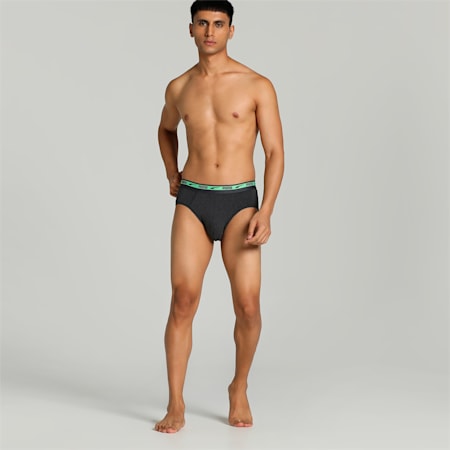 Stretch Plain Men's Briefs Pack of 2 with EVERFRESH Technology, Puma Black-Dark Gray Heather, small-IND