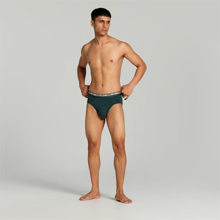 Stretch Plain Men's Briefs Pack of 2 with EVERFRESH Technology, Peacoat-Green Gables, small-IND