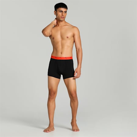 Stretch Plain Men's Trunks Pack of 2 with EVERFRESH Technology, Puma Black-Limepunch-Puma Black-Cherry Tomato, small-IND