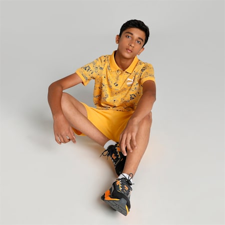 Super PUMA All Over Print Youth Regular Fit Polo, Mustard Seed, small-IND