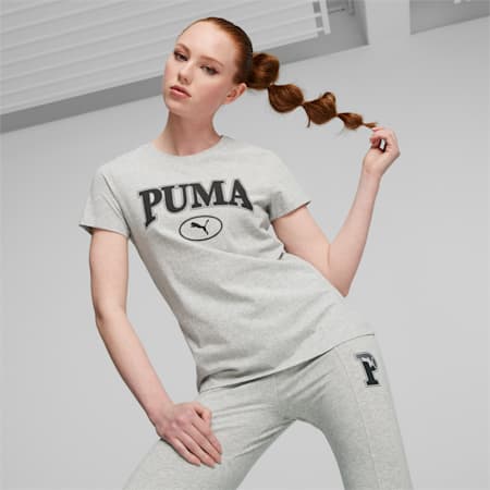Camiseta gráfica PUMA SQUAD para mujer, Light Gray Heather, small