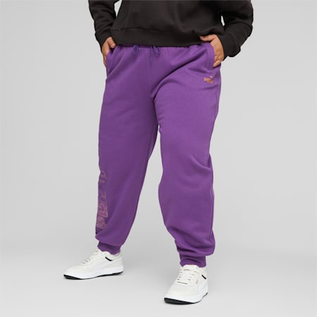 Pantalones de chándal PUMA POWER Logo Love para mujer, Purple Pop, small