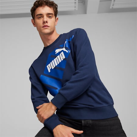 PUMA POWER sweatshirt met print voor heren, Club Navy, small