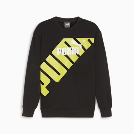 PUMA POWER sweatshirt met print voor heren, PUMA Black-Lime Sheen, small