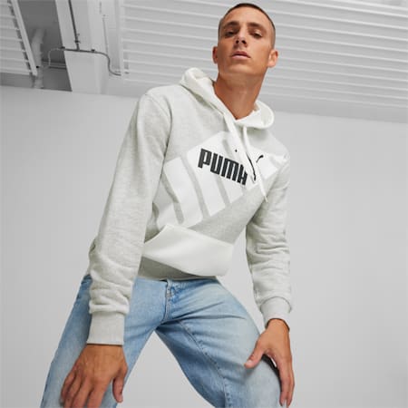 PUMA POWER Men's Graphic Hoodie, Light Gray Heather, small-AUS