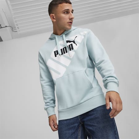 PUMA POWER hoodie met print voor heren, Turquoise Surf, small