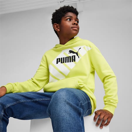 Młodzieżowa bluza z kapturem i nadrukiem PUMA POWER, Lime Sheen, small