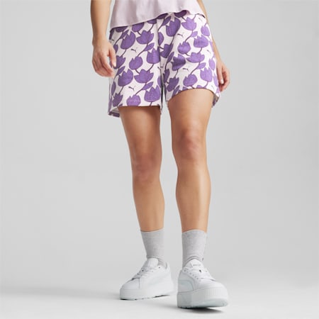 BLOSSOM Women's Floral Patterned Shorts, Grape Mist, small