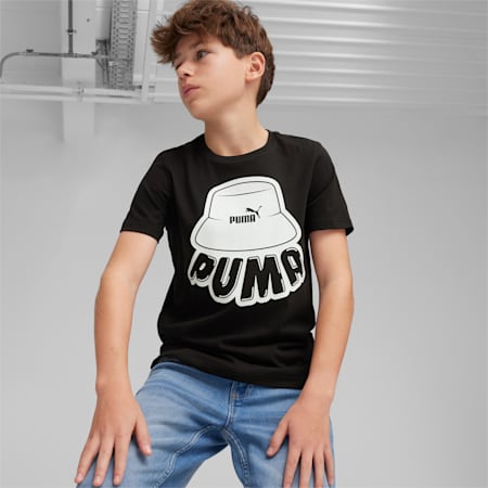ESS+ MID 90's shirt met print voor jongeren, PUMA Black, small