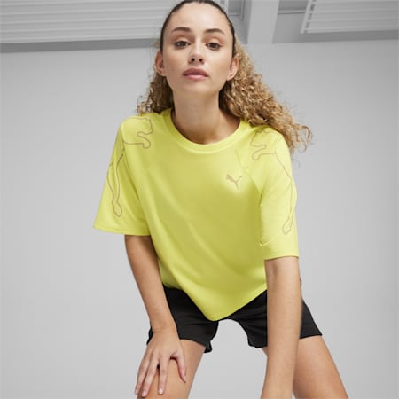 PUMA MOTION Cat T-Shirt Damen, Lime Sheen, small