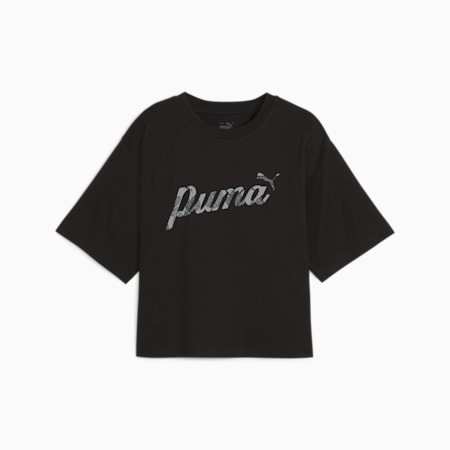 BLOSSOM kort T-shirt met print voor dames, PUMA Black, small