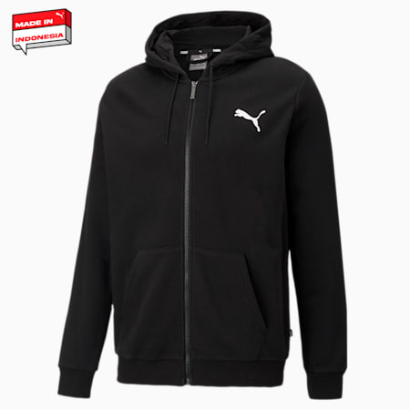 Jaket Hoodie Pria Essentials Small Logo Full-Zip, Puma Black-Cat, small-IDN