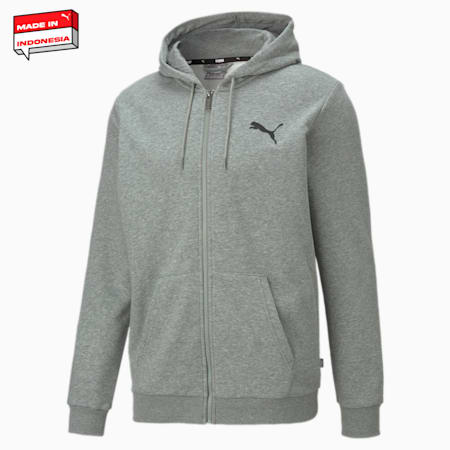 Jaket Hoodie Pria Essentials Small Logo Full-Zip, Medium Gray Heather-Cat, small-IDN