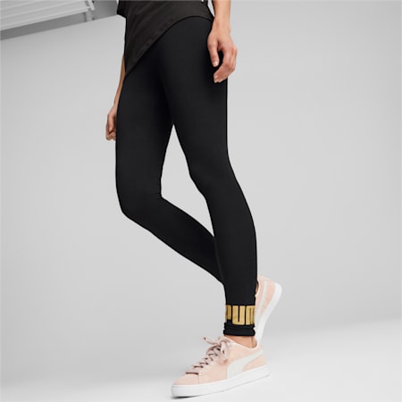 ESS+ Metallic Leggings Women, PUMA Black, small-SEA