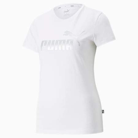 Kaus Wanita Berlogo Metalik Essentials+, PUMA White-silver metallic, small-IDN