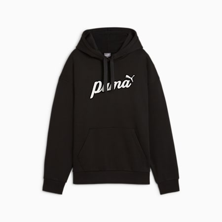 ESS+ Script Women's Hoodie, PUMA Black-white rubber, small-AUS