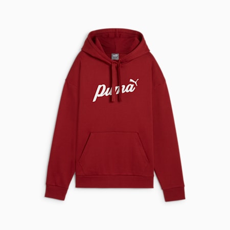 ESS+ Script Hoodie Damen, Intense Red-White Rubber, small