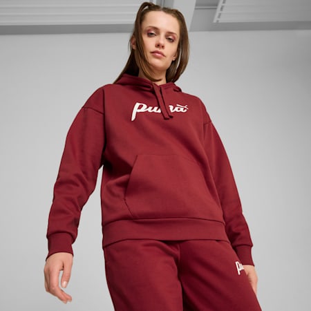 ESS+ Script Hoodie Damen, Intense Red-White Rubber, small