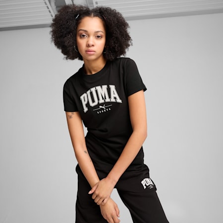 PUMA SQUAD Women's Graphic Tee, PUMA Black, small-AUS