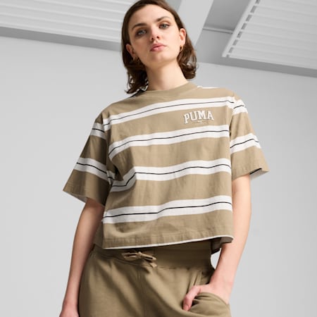 PUMA SQUAD Striped Tee Women, Oak Branch, small-IDN