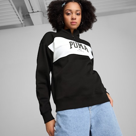 PUMA SQUAD Women's Quarter-Zip Hoodie, PUMA Black, small-AUS