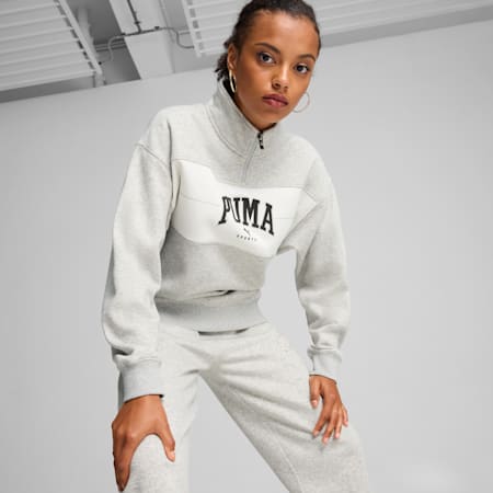 PUMA SQUAD Quarter-Zip Hoodie Women, Light Gray Heather, small