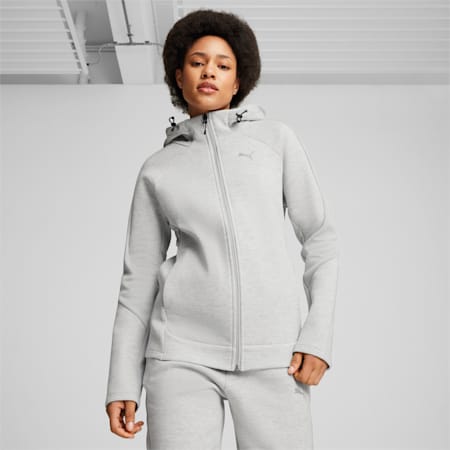 EVOSTRIPE Full-Zip Hoodie Women, Light Gray Heather, small