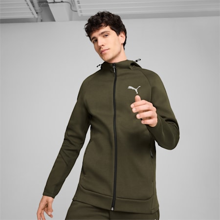 EVOSTRIPE hoodie met rits voor heren, Dark Olive, small