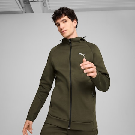 Hoodie entièrement zippé EVOSTRIPE Homme, Dark Olive, small