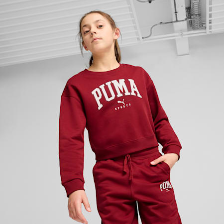 PUMA SQUAD Crew Sweat - Girls 8-16 years, Intense Red, small-AUS