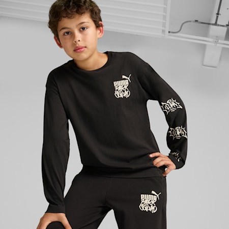 ESS+ MID 90s Long-Sleeve Tee Youth, PUMA Black, small