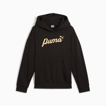 ESS+ SCRIPT Hoodie Youth, PUMA Black-gold foil, small