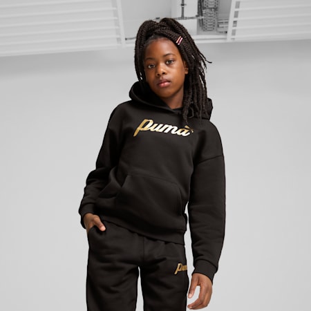 ESS+ SCRIPT Hoodie Youth, PUMA Black-gold foil, small