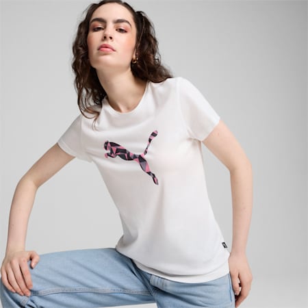 GRAPHICS Cat T-Shirt Damen, PUMA White, small