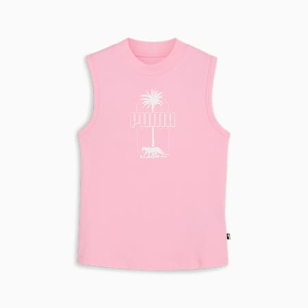 Damska koszulka bez rękawów ESS+ PALM RESORT, Pink Lilac, small