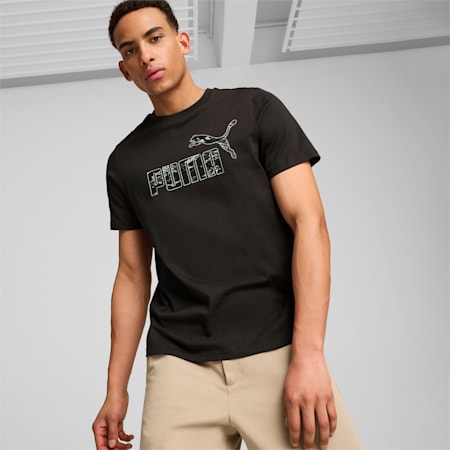 ESS+ CAMO T-shirt met print voor heren, PUMA Black, small