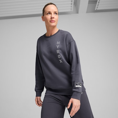 PUMA x HYROX Graphic Fleece Crew Women, Galactic Gray, small-AUS