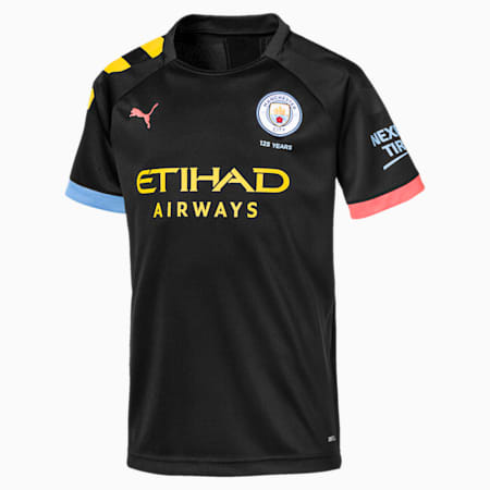 Man City Short Sleeve Kids' Away Replica Jersey, Puma Black-Georgia Peach, small-SEA