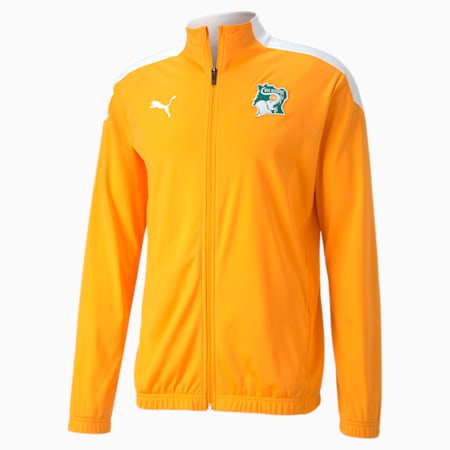Ivory Coast Stadium Men's Football Jacket, Puma White-Flame Orange, small