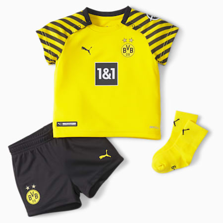 Mini set de football Domicile BVB avec sponsors bébé 21/22, Cyber Yellow-Puma Black, small