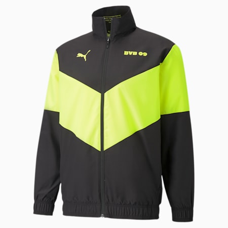 BVB Prematch Men's Football Jacket, Puma Black-Safety Yellow, small-SEA