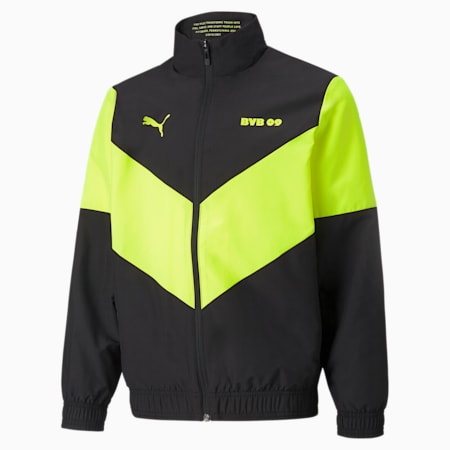 BVB Prematch Youth Football Jacket, Puma Black-Safety Yellow, small
