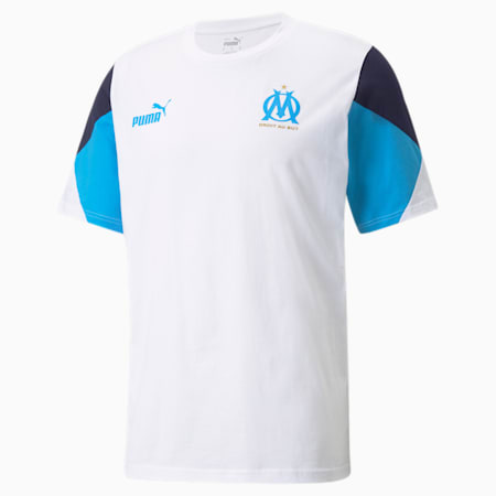 OM FtblCulture Herren Fußball-T-Shirt, Puma White-Bleu Azur, small