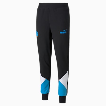 OM FtblCulture Men's Football Track Pants, Puma Black-Bleu Azur, small-GBR
