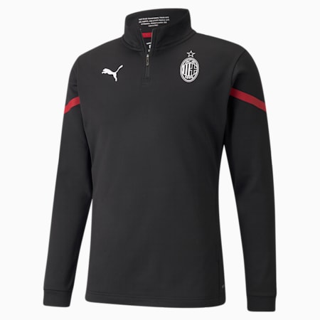 Męska koszulka piłkarska AC Milan Prematch z zamkiem 1/4, Puma Black-Tango Red, small