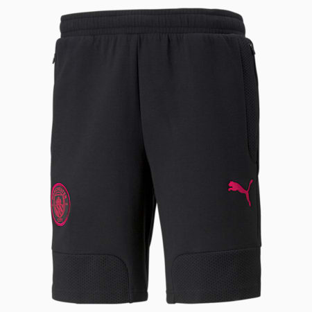 Man City Casuals Men's Football Sweat Shorts, Cotton Black-Beetroot Purple, small-GBR