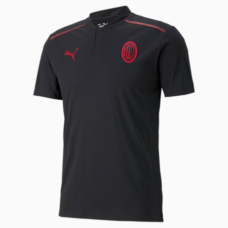 ACM Casuals Men's Football Polo Shirt, Puma Black-Tango Red, small-PHL
