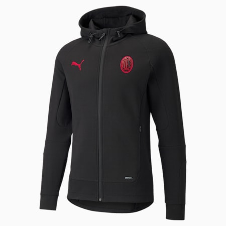 ACM Casuals Men's Hooded Football Jacket, Puma Black-Tango Red, small-GBR